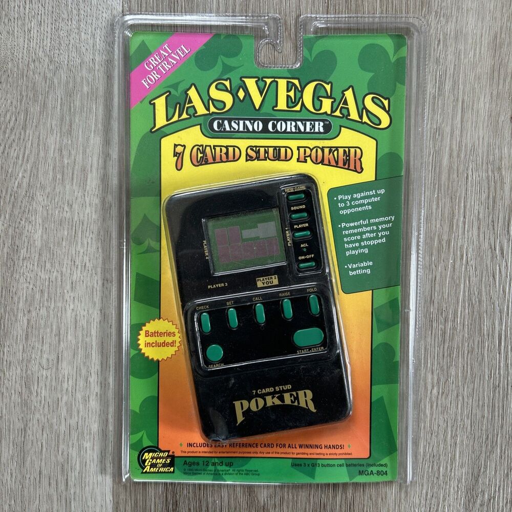 Las Vegas 7 Card Stud Poker Handheld Electronic Game 1995 MGA-804 Micro America